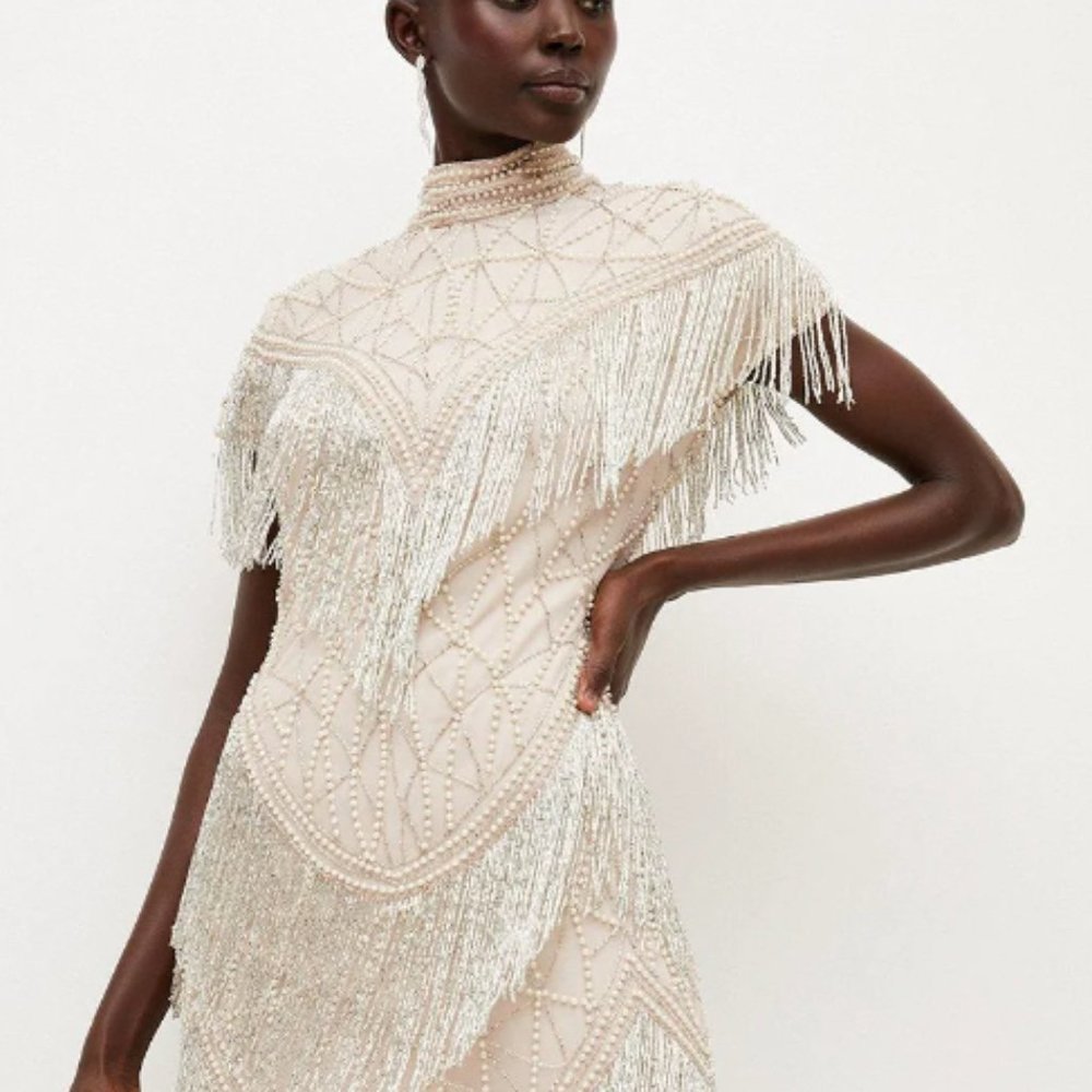 KAREN MILLEN Embellished Tassel Sleeve Mini Dress